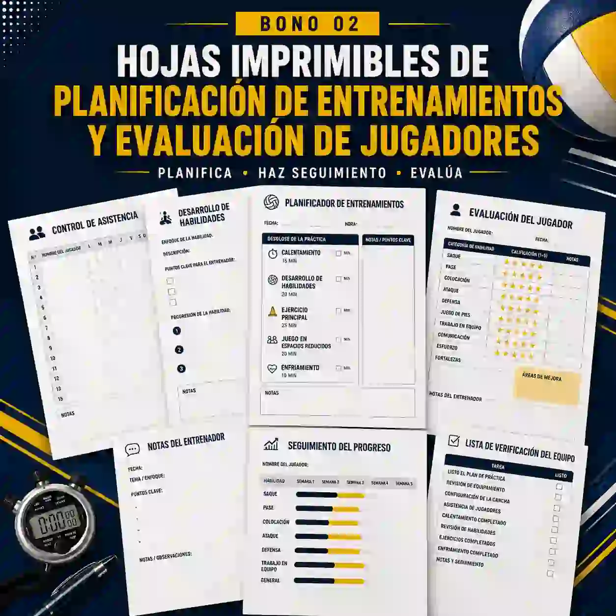 Bono 2 — HOJAS IMPRIMIBLES DE PLANIFICACIÓN DE ENTRENAMIENTOS Y EVALUACIÓN DE JUGADORES